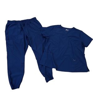 Stat 2x xl scrub jogger and short sleeve top stretch set pockets navy blue